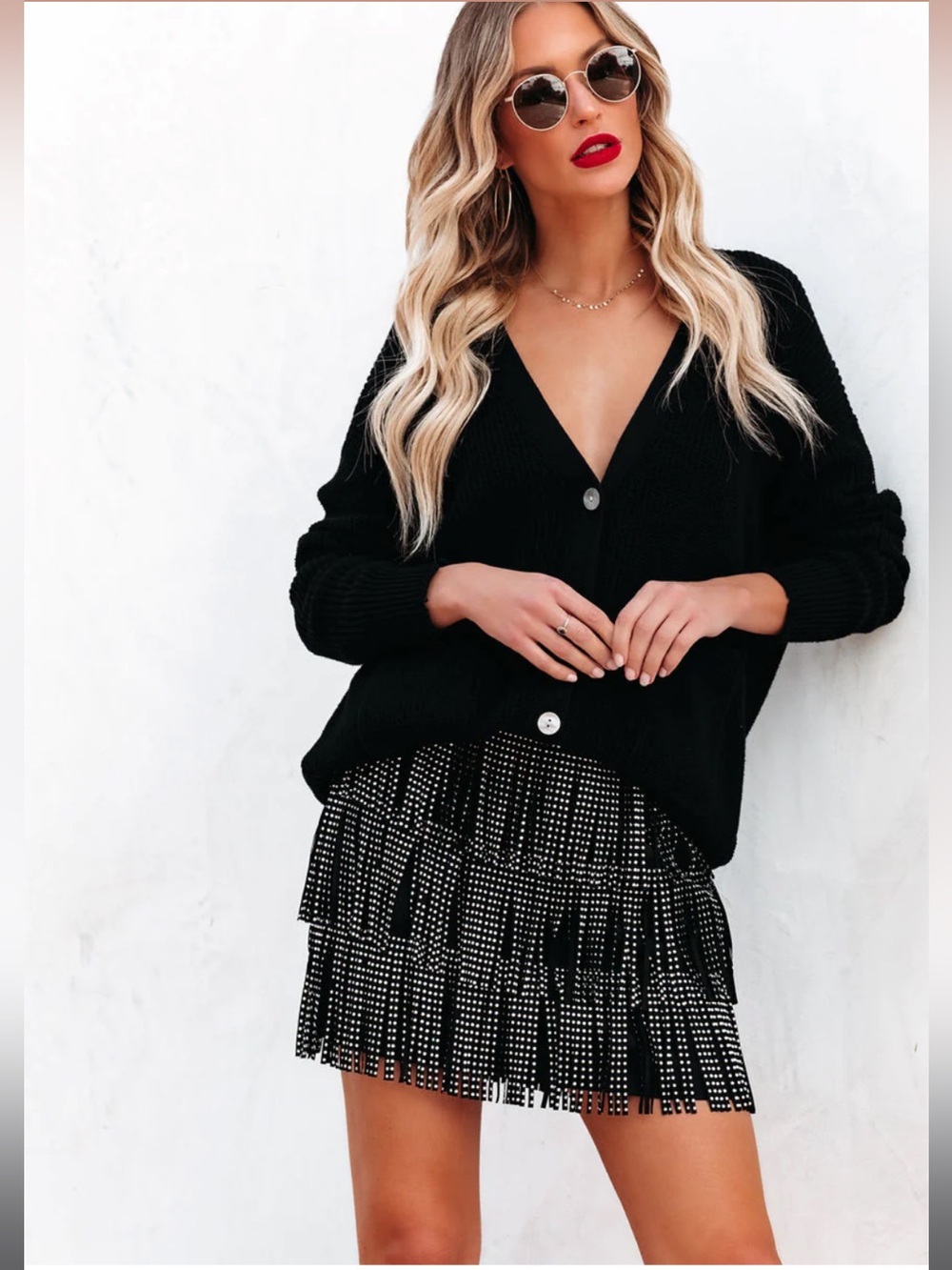 Black Tiered Mini Skirt with Studded Detail - Women's Skirt